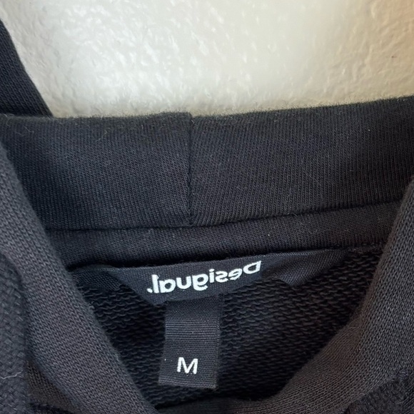 Desigual Amore Hoodie Women's M Black Embroidered Mesh Sleeve Sweatshirt Sheer - Picture 6 of 6